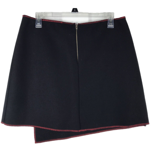 VTG Beebop & Wally Wool Mini Skirt Black Asymmetrical Faux Wrap Red Contrast Med - Picture 6 of 8